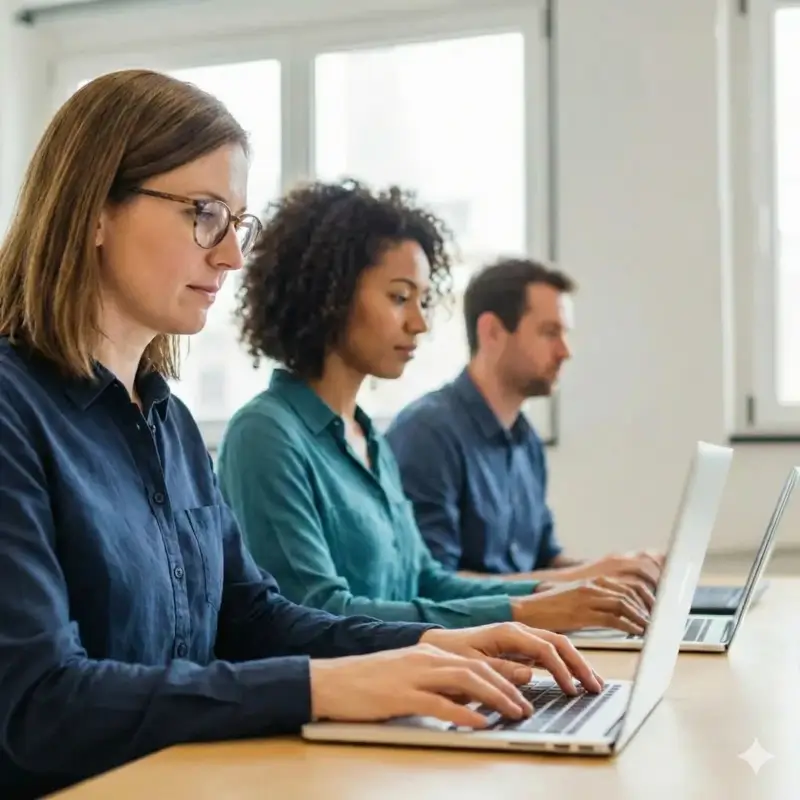Horizon Publishing Group editors working in a row on their laptops